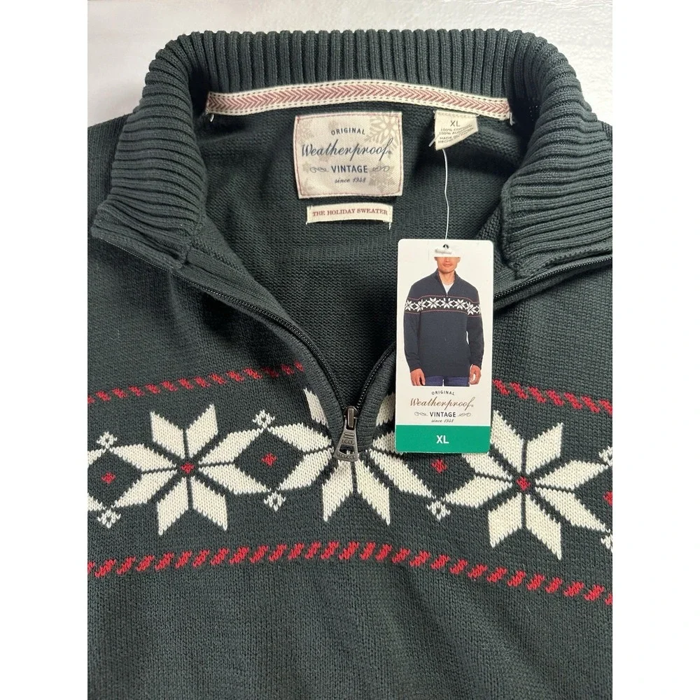 NWT Weatherproof Vintage The Holiday Sweater Mens Large 1/4 Zip‎ Pullover